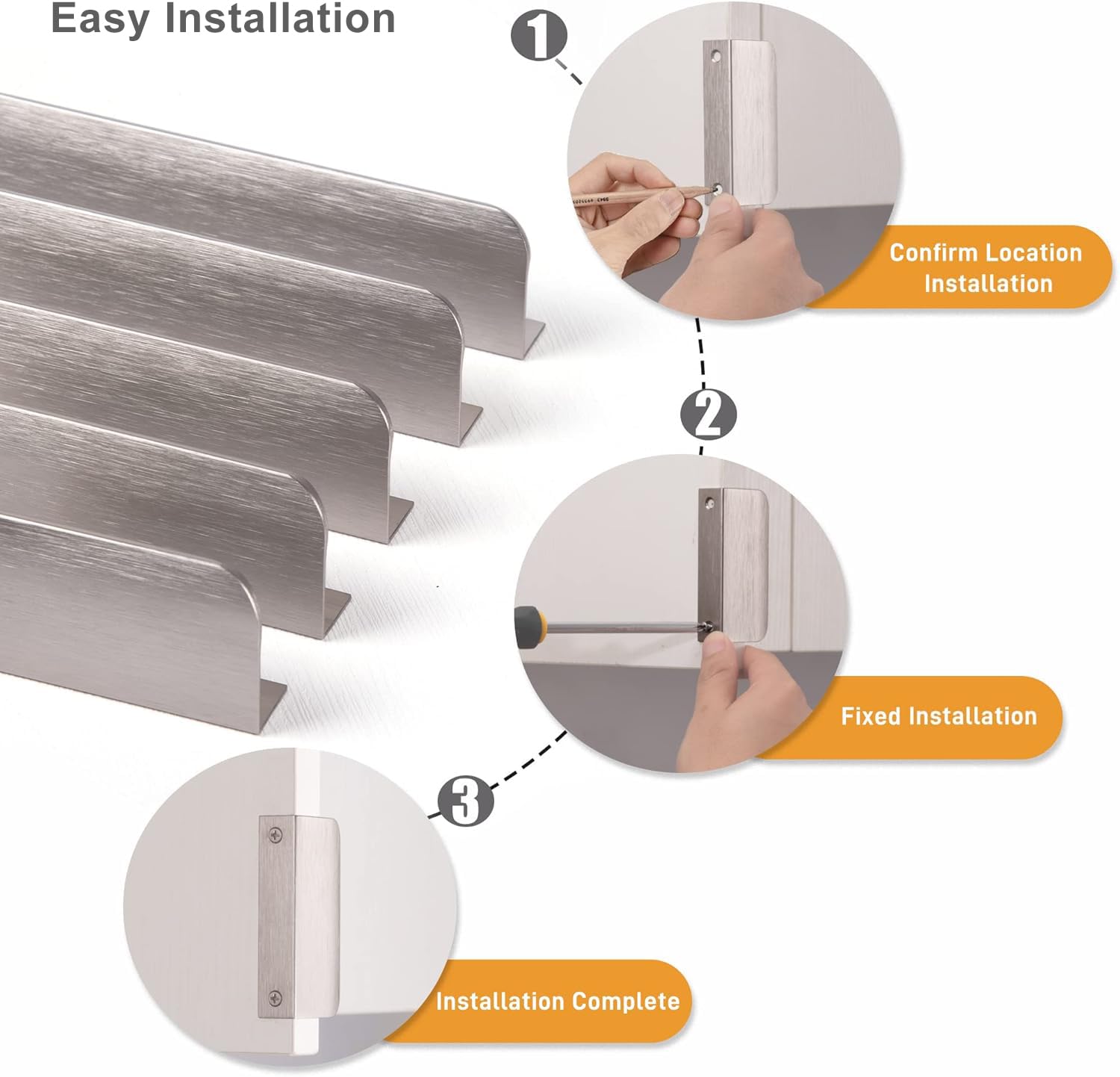 Satanga Edge Finger Pulls for cabinets Kitchen Concealed Drawer Pull Aluminum Hidden Back Mount Door Handle for Home Pack of 5 Modern White 3 Inch Overall Length Easy Installation