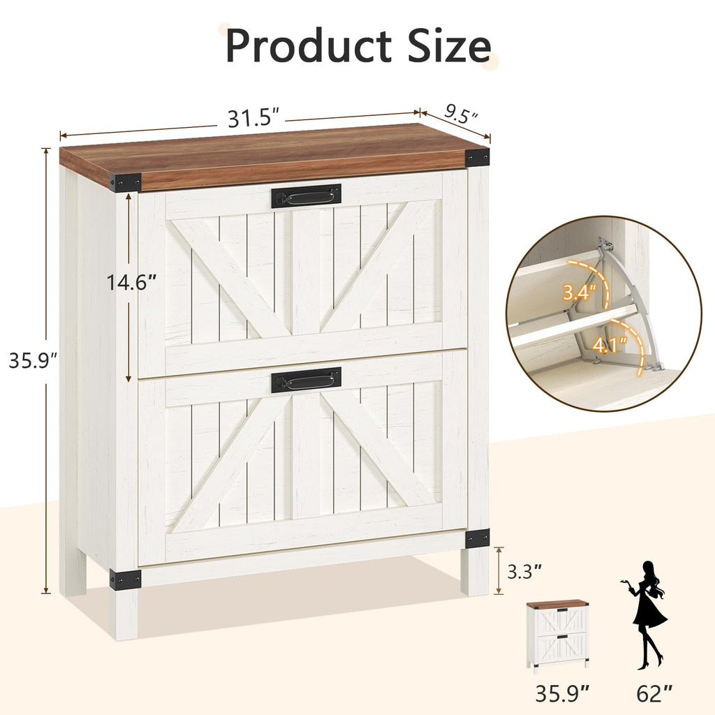 YOMILUVE Shoe Cabinet Storage for Entryway, Fluted Shoe Cabinet with 2 Flip Drawers, Hidden Shoe Rack Tall Freestanding Shoe Organizer with Legs for Hallway, Blue