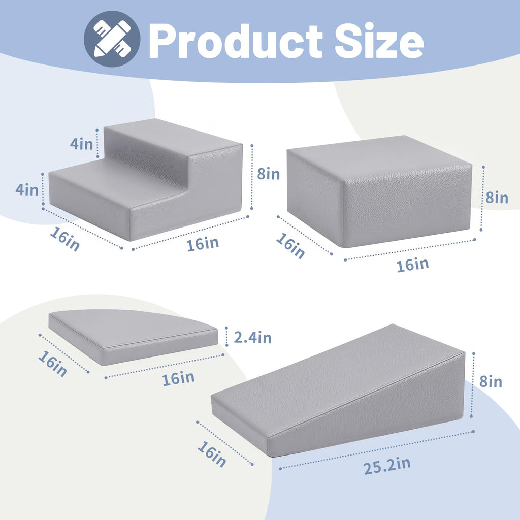 JungleDove 4-Piece PU Leather Baby Foam Climbing Blocks for Toddlers - Soft Play Climbing Toys for Toddlers - Foam Climbing Set for Crawling and Sliding Indoor (Gray)