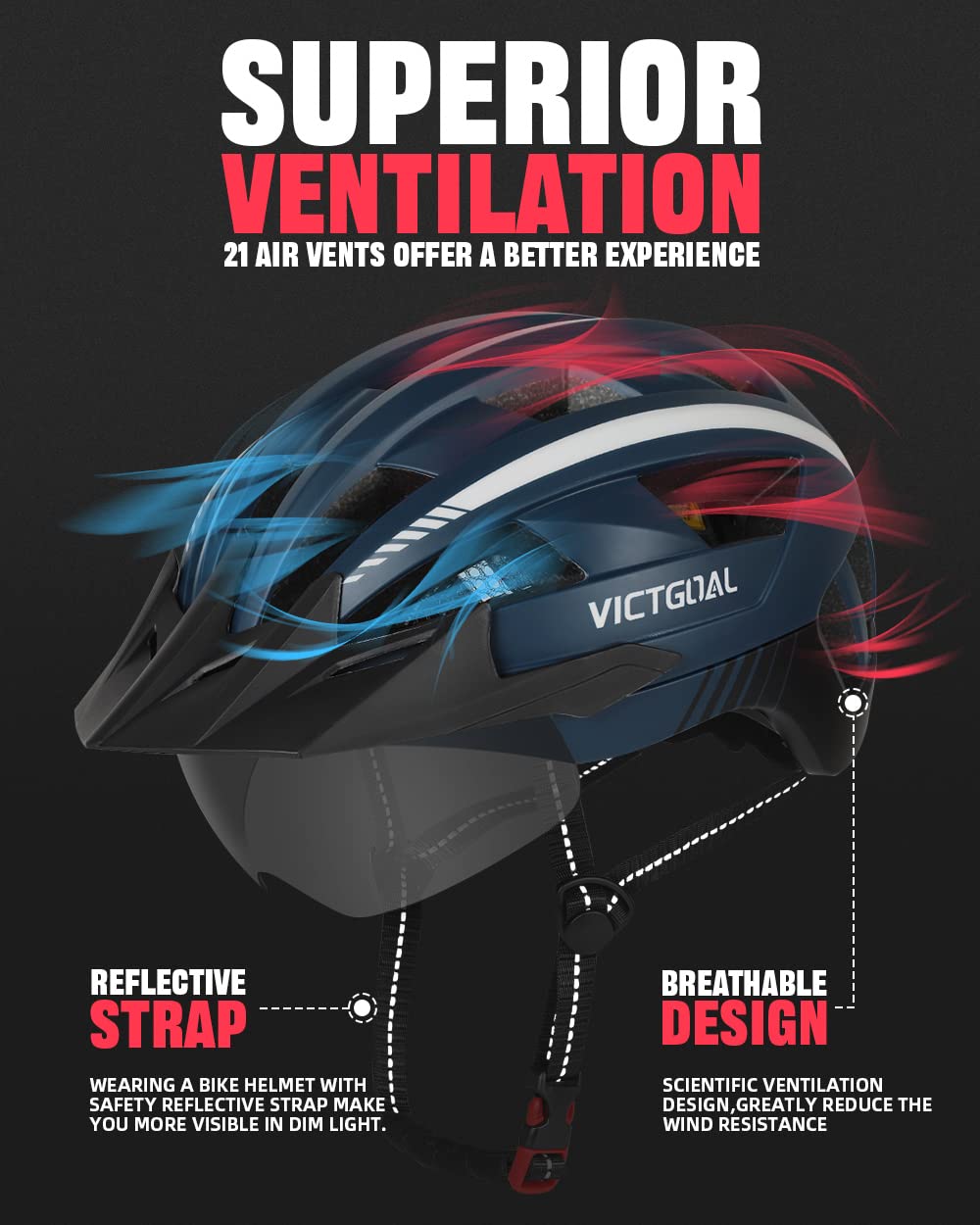 VICTGOAL Bike Helmet with USB Rechargeable Rear Light Detachable Magnetic Goggles Removable Sun Visor Mountain & Road Bicycle Helmets for Men Women Adult Cycling Helmets