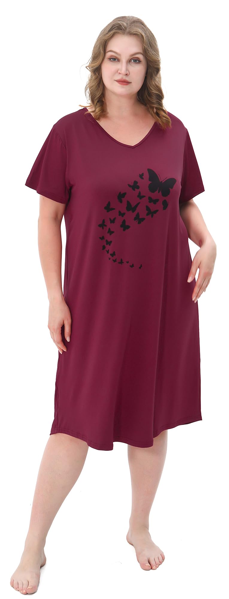 3 Pack Plus Size Women's Nightgown Soft Print Nightshirts for Women Short Sleeve Sleepwear