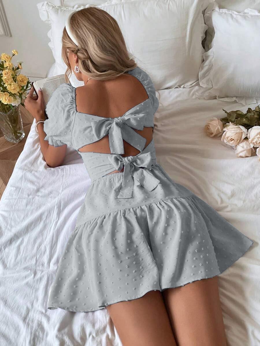 Narecte Summer Dresses for Women 2026,Tie Backless Swiss Dot Mini Dress,Ruffle Hem Flowy Casual Dresses