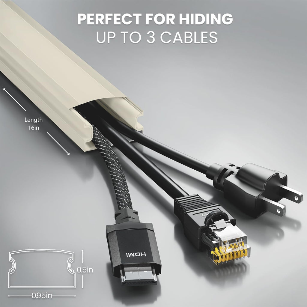 Cord Covers for Wires on Wall - 150in Cable Management Cable Hider - Cord Hiders for TV On Wall - Paintable Cable Concealer - Wire Covers for Cords - 10X (L16 x W0.95 x H0.5) - Medium | Beige