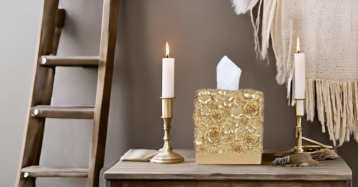 Hymmah Square Tissue Box Cover Holder with Tray,Unique Cube Design Tissue Dispenser Cover Decor for Vanity Counter Tops Also Great for Bedroom and Living Room