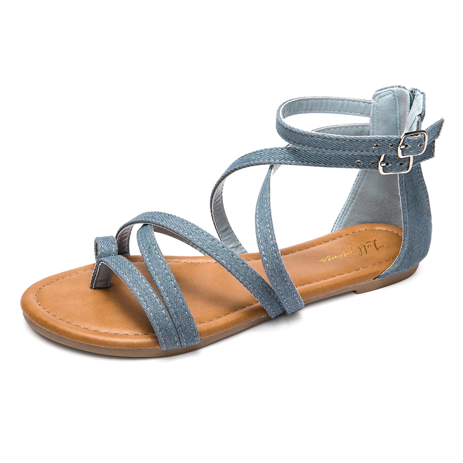 Luffymomo Women's Gladiator Strap Sandals Flat Fisherman Thong Cross Strappy Sandals