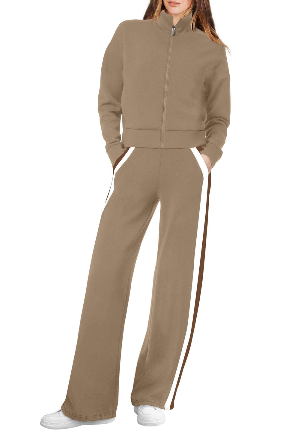 XIEERDUO Lounge Sets for Women 2025 Sweatsuit 2 Piece Outfits Sweatshirt Wide Leg Sweatpant Tracksuit Matching Set
