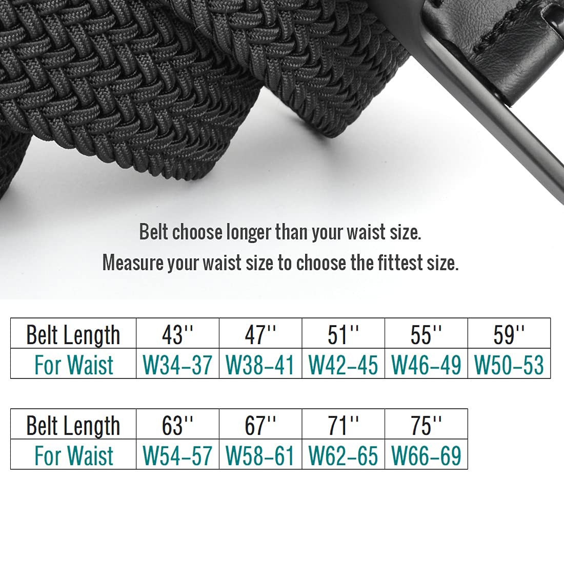 Plus Size 43'' to 75'' Mens Elastic Stretch Belts Big and Tall Belt