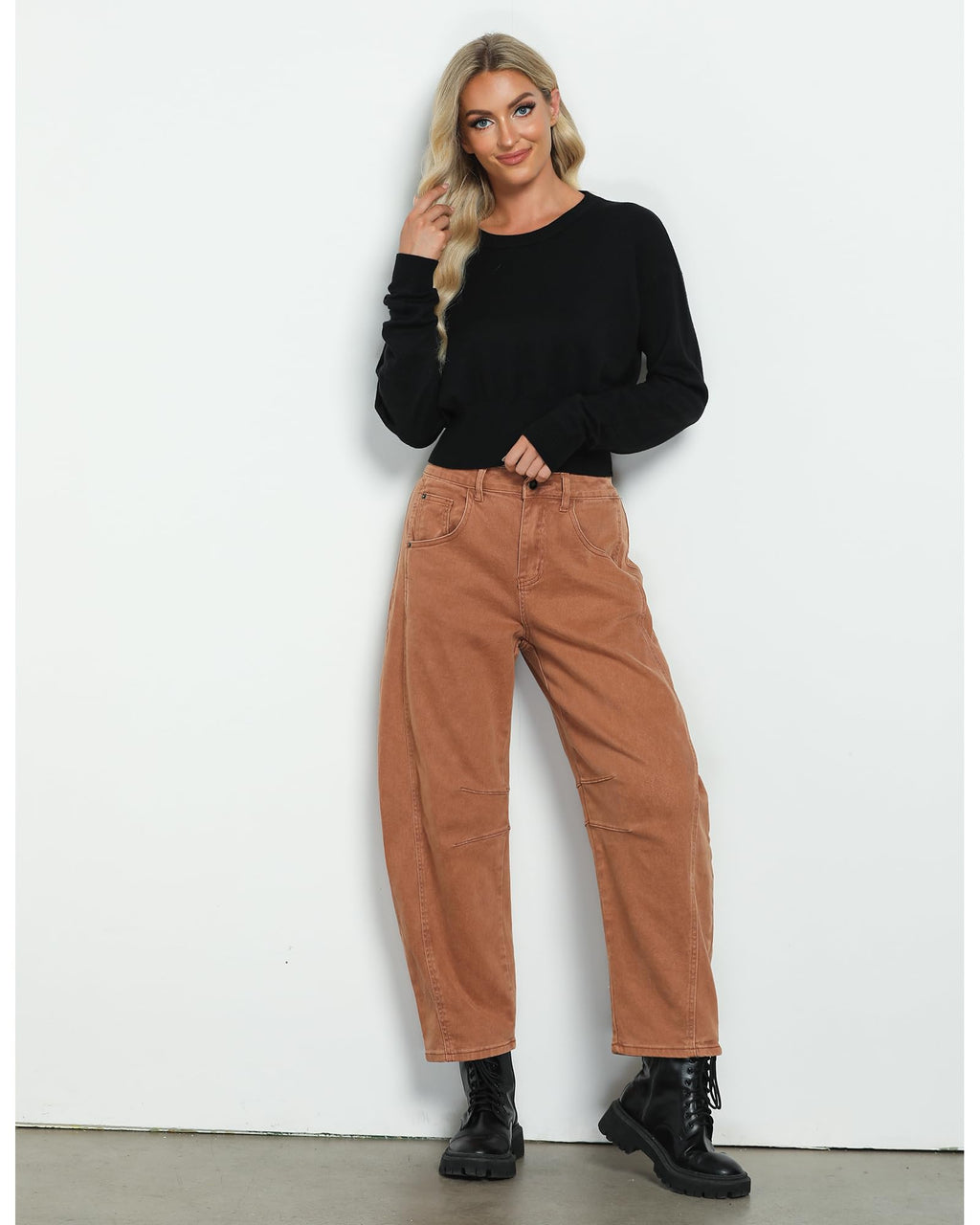 Utyful Barrel Jeans Women Cropped Baggy Trendy High Waisted Distressed Loose Stretch Denim Trouser Jeans with Pockets