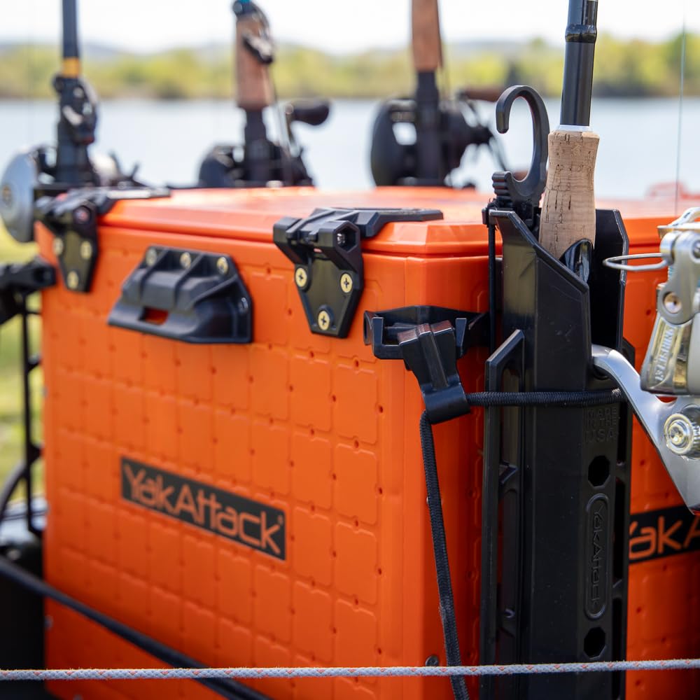 YakAttack BlackPak Pro 13" x 13" Fishing Crate with 3 Rod Holders - Battleship Grey | Compact Tackle Storage Box & Gear Organizer for Kayaks | Lightweight, Durable & Customizable Marine Accessory