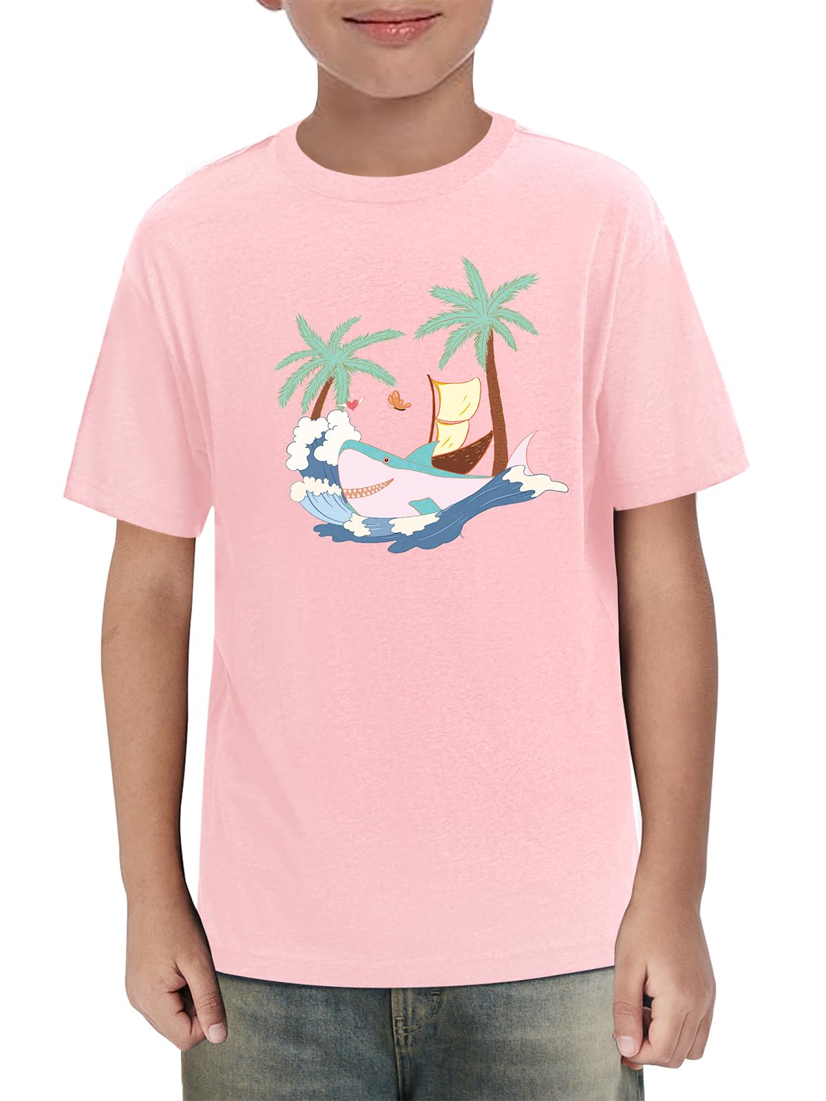 Haloumoning Boys Short Sleeve Shirts Kids Summer Crewneck T-Shirts Casual Tops Tees 5-14 Years