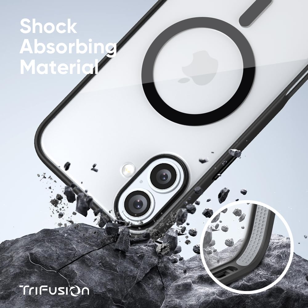 FLOLAB Surtect Tri-Fusion Magnetic for iPhone 16 Case Protective Slim Design Magsafe Compatible Military Grade - Black Clear