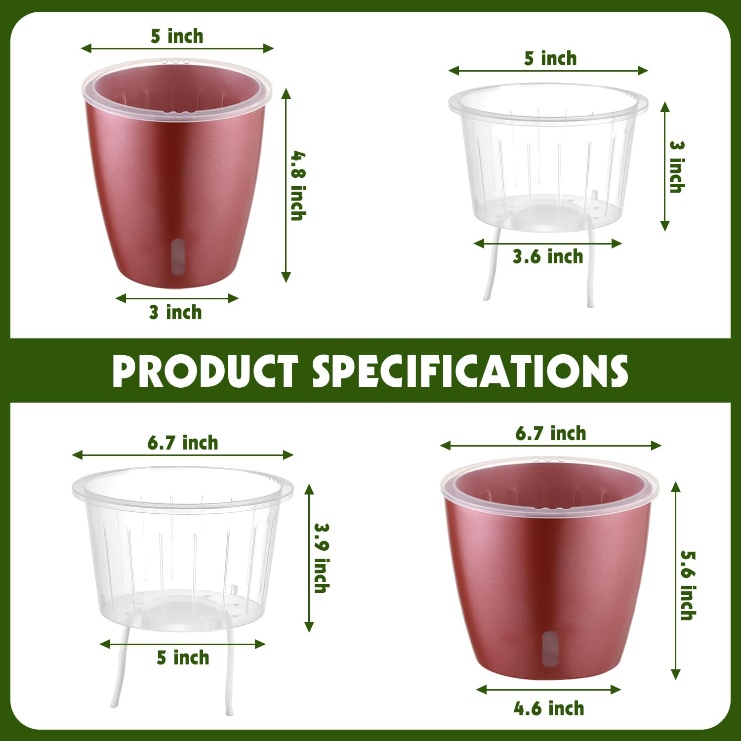 Self-Watering Pots for Indoor Plants, 16-Pack Self Watering Planter with Drainage Holes, Small African Violet Pots with Water Indicator, 10-Pack 5''/6-Pack 6.7'' Orchid Pot, Black
