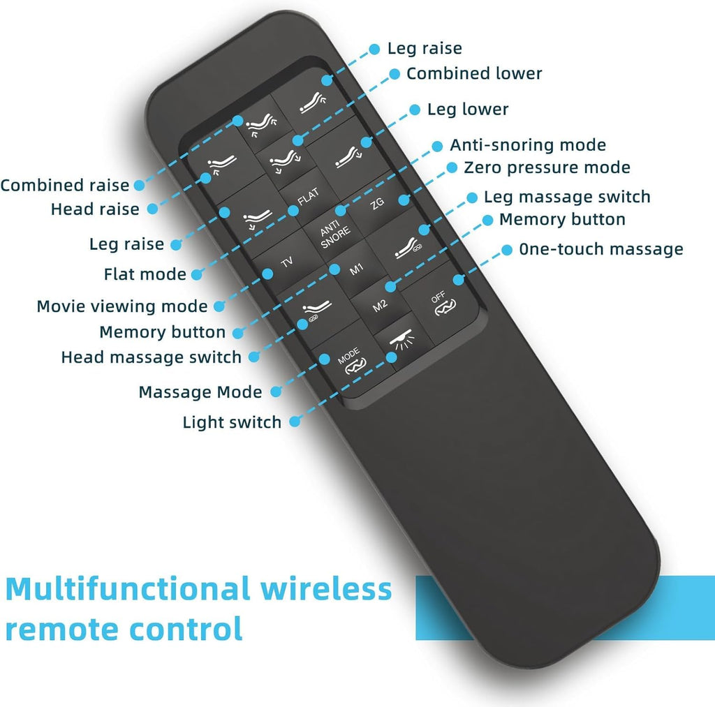 Full Adjustable Bed Base Frame, Massage & Wireless Remote, Dual USB Ports,Ergonomic Upholstered Bed Frame, Lift Motor, Under Bed Lighting, Independent Head and Foot Tilt