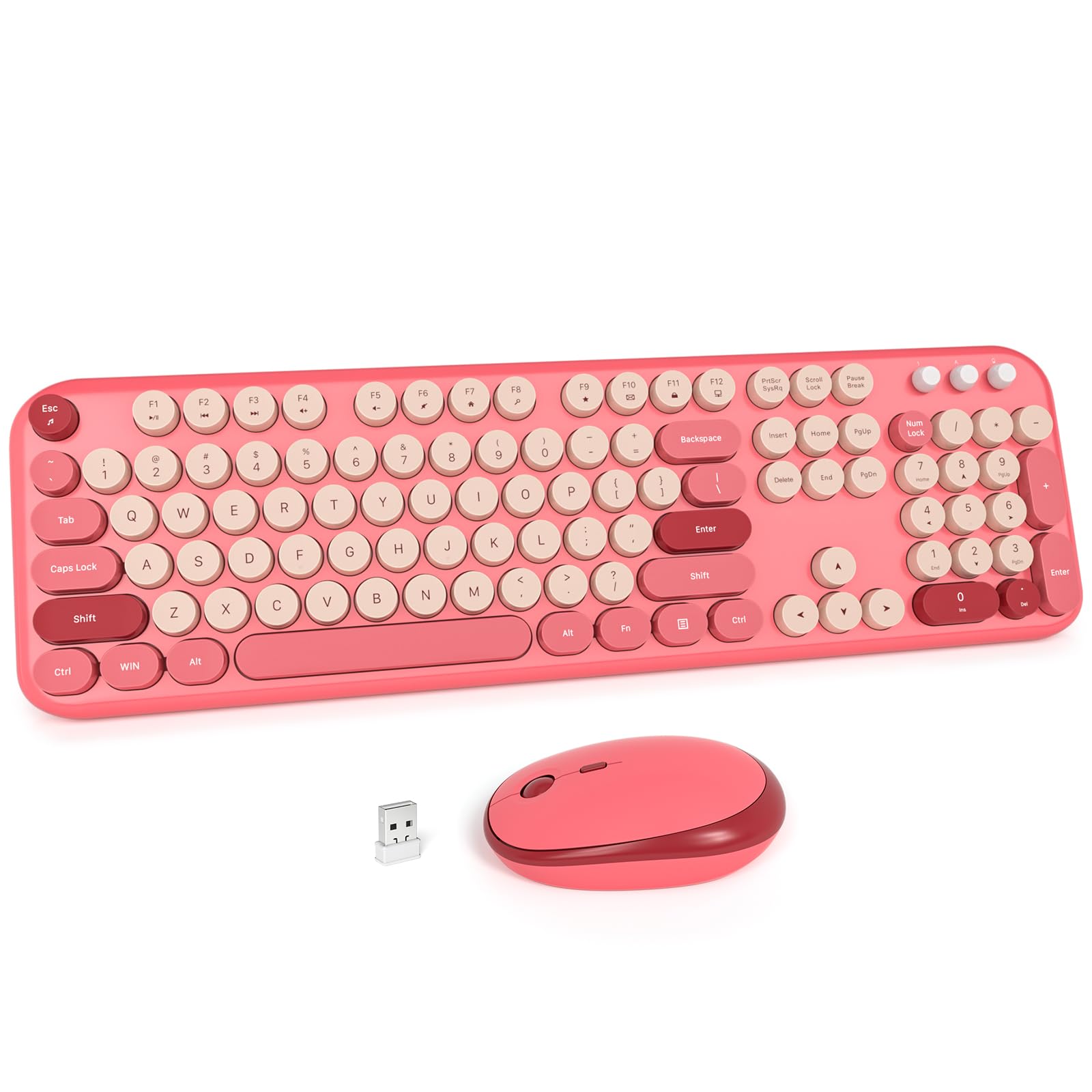 MOFII Wireless Keyboard and Mouse Combo, Compact Typewriter Retro Round Computer Keyboard and Mouse Set, Plug and Play, for Windows, Computer, Desktop, PC, Notebook - Black Green Gradient