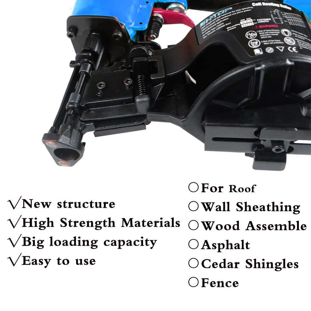 Honduras Style Roofing Nail Gun, 15 Degree CN45N Roofing Nailer 3/4-Inch to 1-3/4-Inch Coil Nails, 120-pcs Load Capacity Coil Nailer