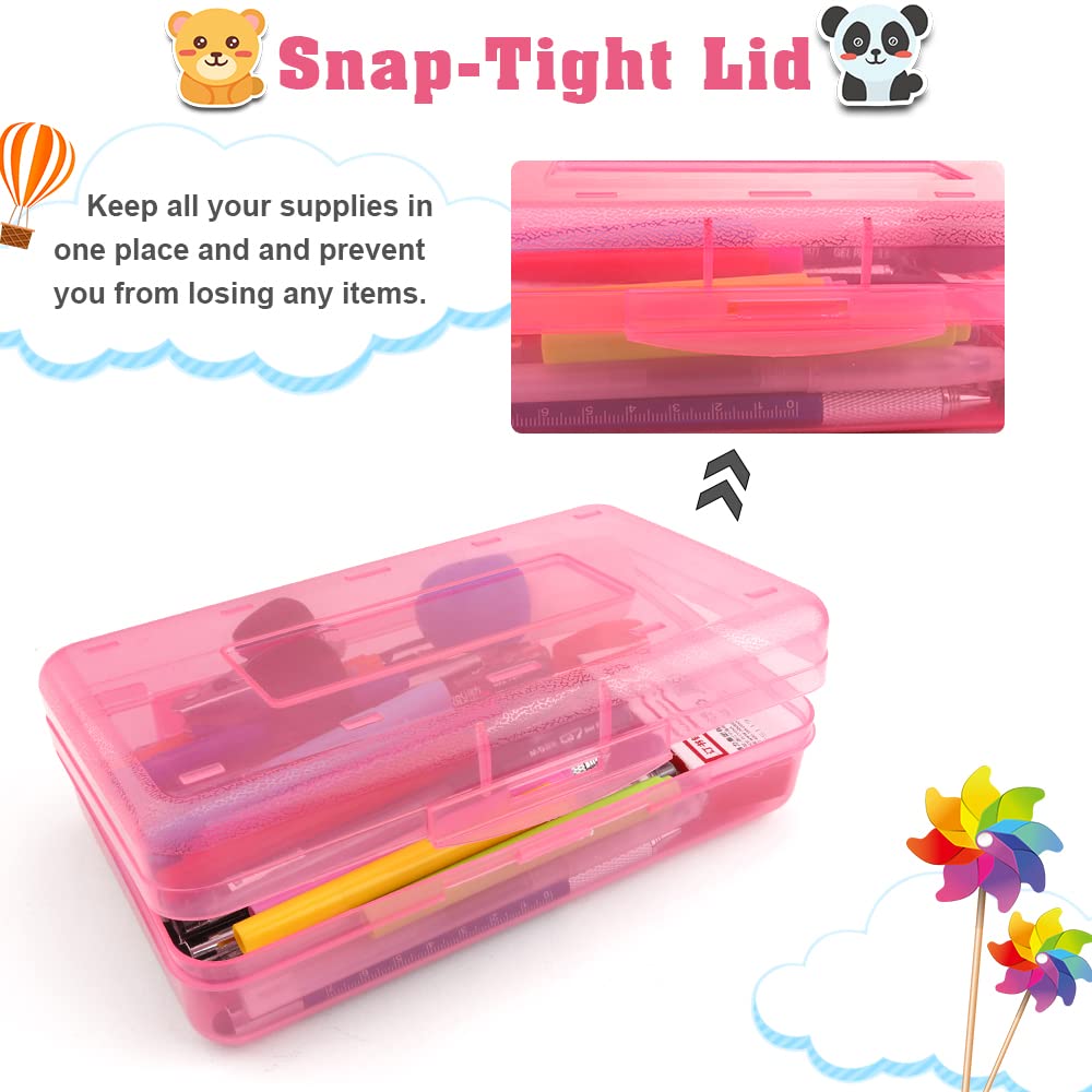Pencil Case, Pencil Box, Clear Pencil Case, 3 Pack Plastic Pencil Case, Large Capacity Pencil Case, Crayon Box with Snap-tight Lid Stackable Design, Plastic Storage Box for School Office Supplies