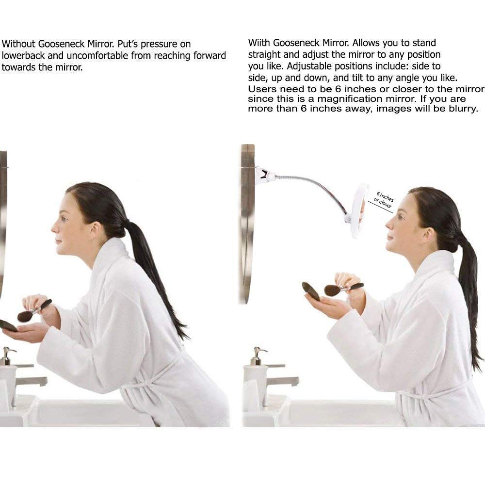 SunplusTrade Makeup Mirror with LED Lights and 7X Magnification, Portable Cordless Design Suction Cup Mirror for Home and Travel with Flexible Gooseneck to Adjust to Any Position Easily