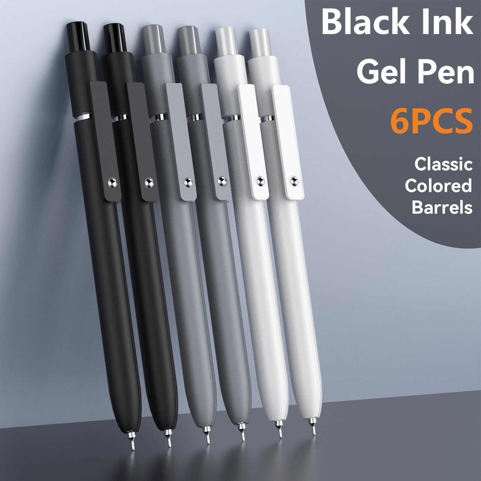 ACEES Gel Pens, 6 Pcs 0.5mm Fine Point Black Ink Pen With Smooth Writing, Office Desk Accessories, School Writing Supplies Gifts for Men Women, Quick Dry Pens For Journaling, Black/Gray/White