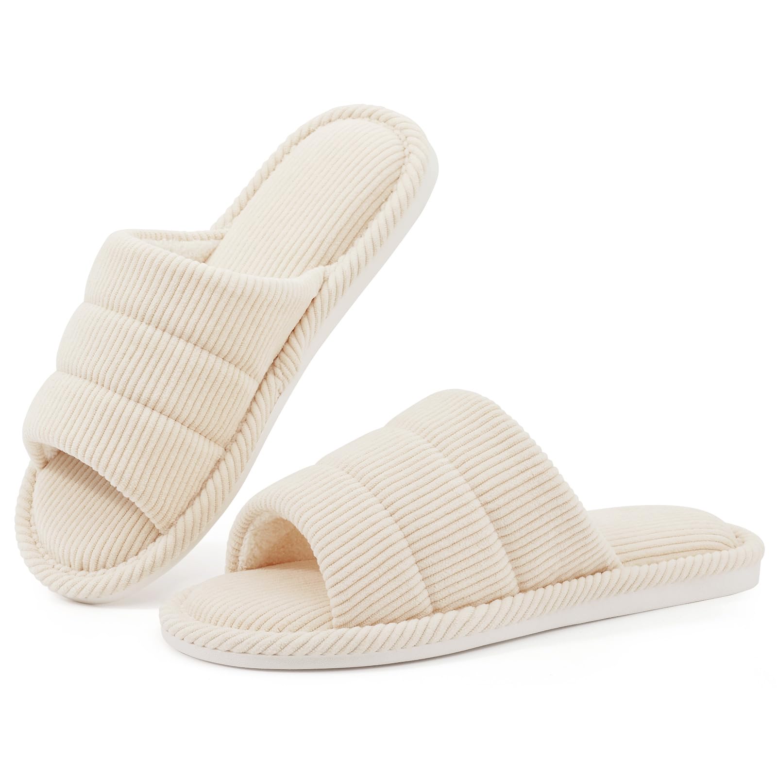 shevalues Terry Cloth Open Toe Slippers for Women Memory Foam Slip On House Slippers