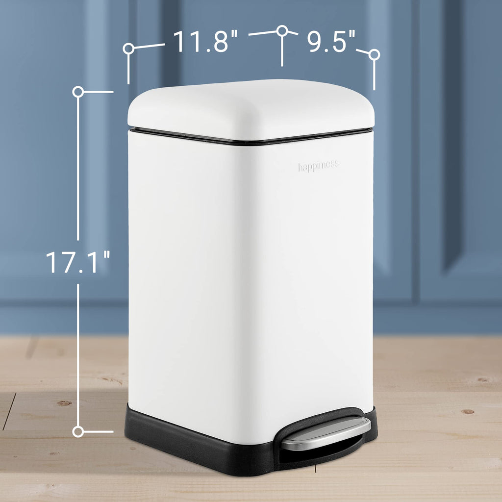 happimess HPM1012B Betty Retro Mini 3.2-Gallon Step-Open Trash Can with Soft-Close Lid, Modern, Minimalistic, Fingerprint Proof for Home, Kitchen, Laundry Room, Office, Bedroom, Bathroom, Black
