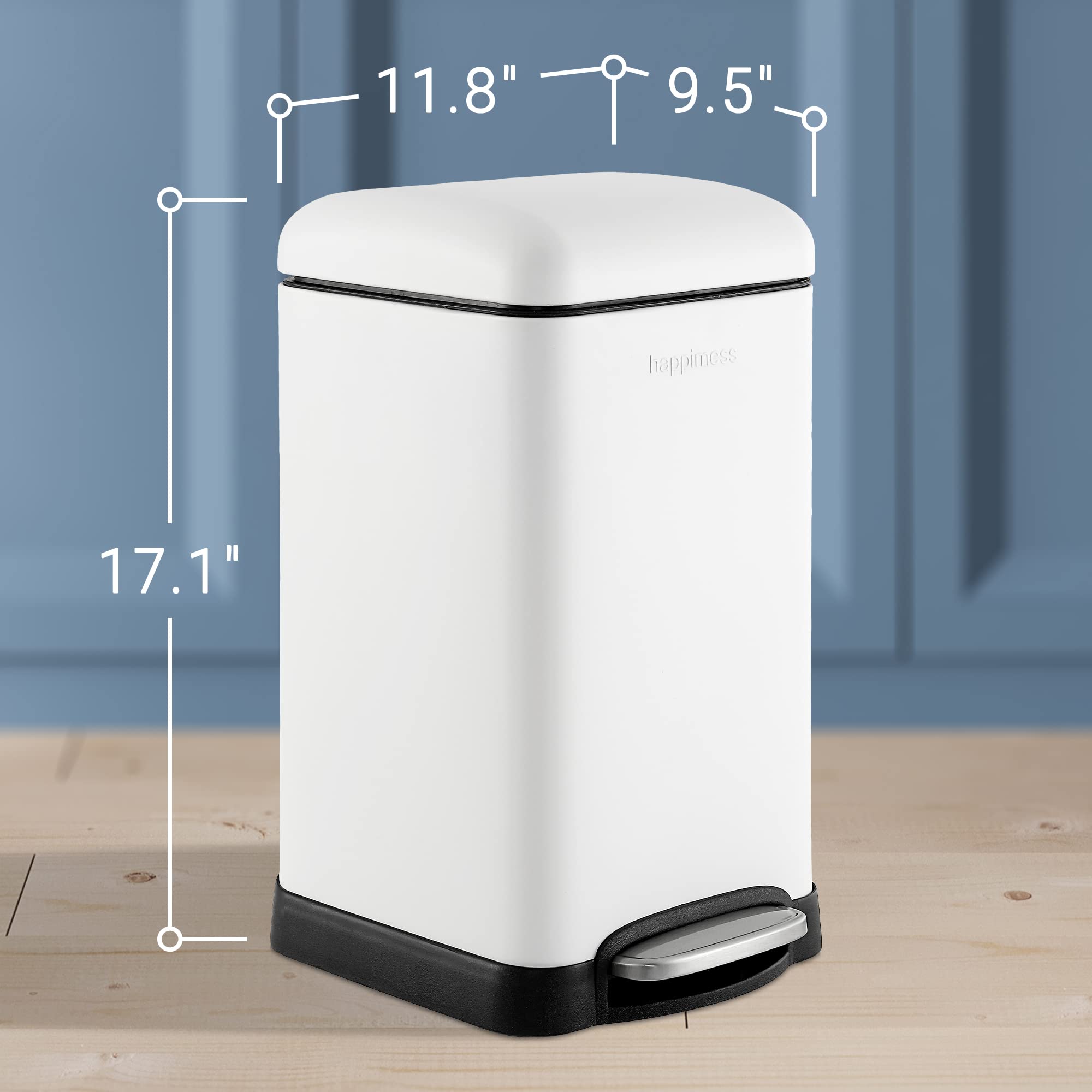 happimess HPM1012B Betty Retro Mini 3.2-Gallon Step-Open Trash Can with Soft-Close Lid, Modern, Minimalistic, Fingerprint Proof for Home, Kitchen, Laundry Room, Office, Bedroom, Bathroom, Black