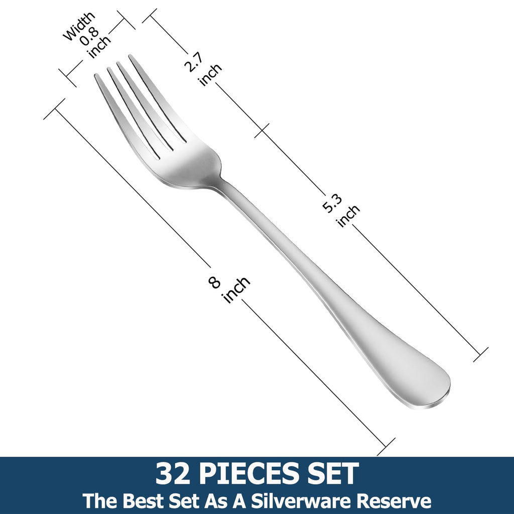 8 Pieces Dinner Forks Set, Food-Grade Stainless Steel Forks, Silverware Forks for Home, Kitchen or Restaurant, Mirror Polished, Dishwasher Safe - 8 Inch