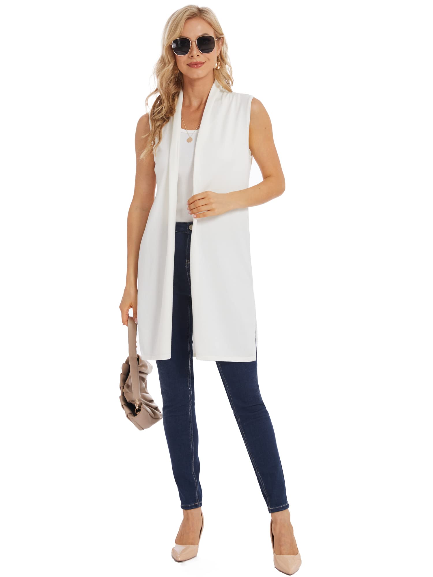 Moss Rose Women's Long Knit Cardigan Vest Casual Sleeveless Open Front Draped Duster Vest (Available in Plus Size)