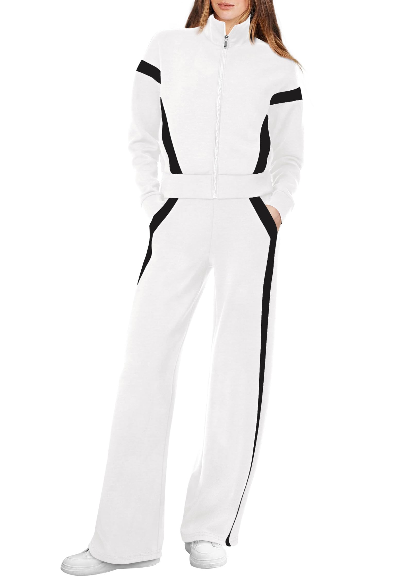 XIEERDUO Lounge Sets for Women 2025 Sweatsuit 2 Piece Outfits Sweatshirt Wide Leg Sweatpant Tracksuit Matching Set
