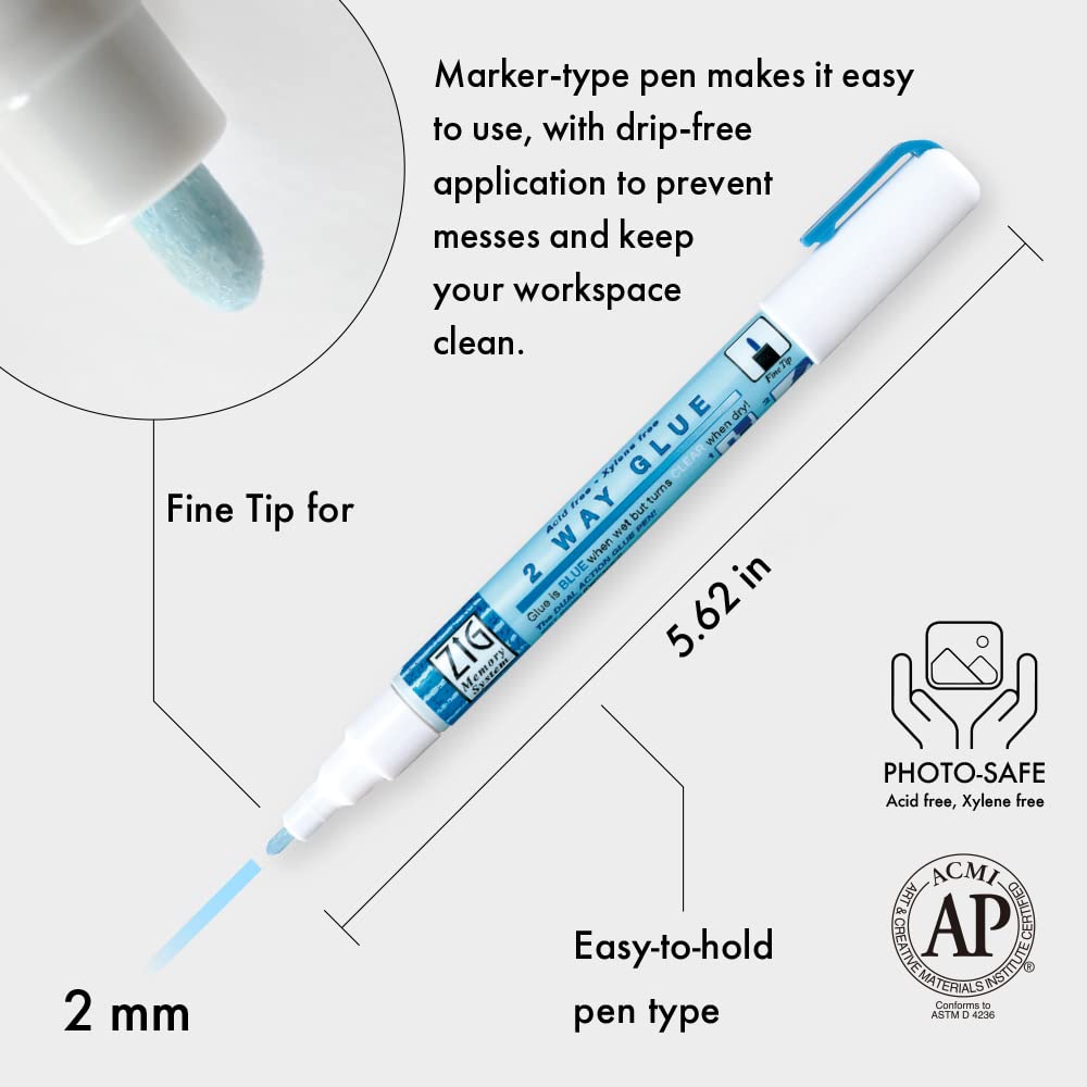 Kuretake Zig 2 Way Glue Pen 1mm Ball Tip 3 pcs Set, Adhesive for Professional,Artists, Crafting, Scrapbooking, Gift Card, Made in Japan