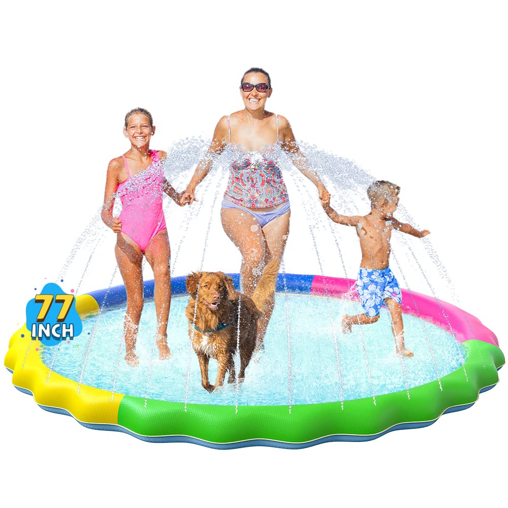 VISTOP 67" Non-Slip Splash Pad for Kids and Dogs, Thickened Sprinkler Pool for Toddlers, Outdoor Backyard Water Toys, Fun Fountain Play Mat for Babies, Children & Pets Blue