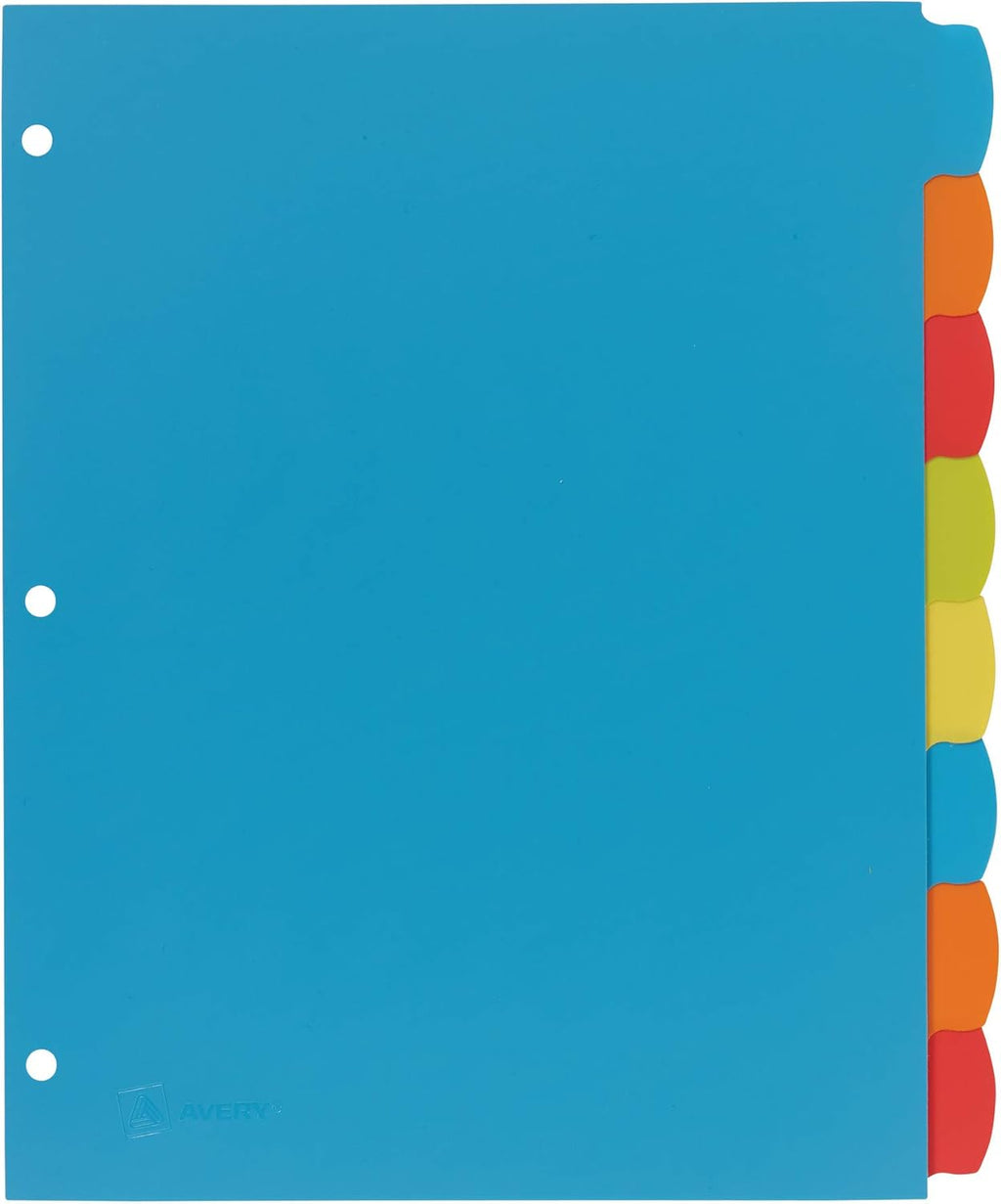 Avery Big Tab Write & Erase Durable Plastic Dividers for 3 Ring Binders, 8-Tab Set, Bright Multicolor, 1 Set (16130)