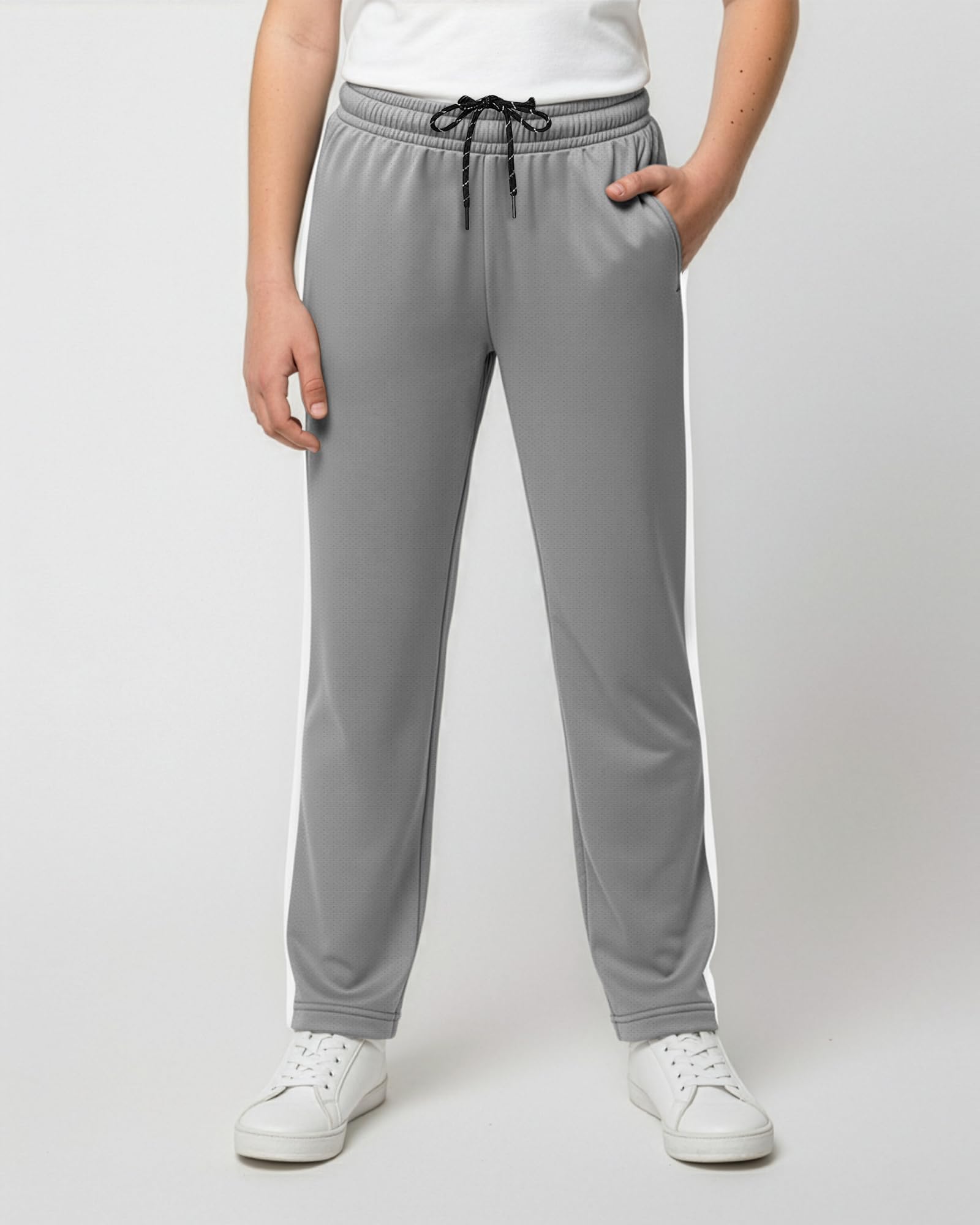 Real Essentials 3 Pack: Boys' Mesh Open Bottom Active Sweatpants with Pockets & Drawstring