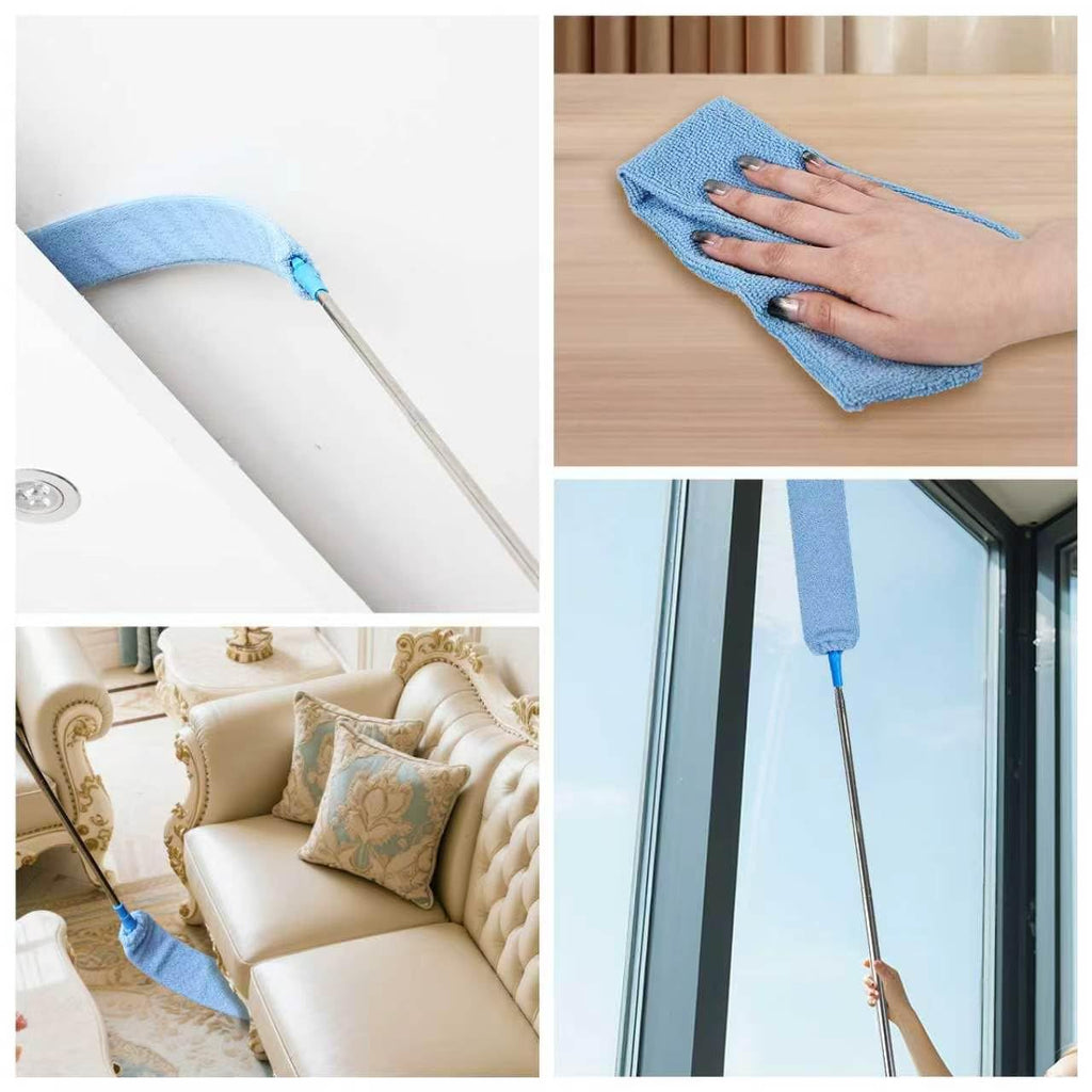 Ceiling Fan Cleaner Duster Reusable Microfiber Removable Duster with Extension Pole Adjusts 12 to 71 Inch for Cleaning Walls Bookshelves Furniture Door Window Top (Blue)