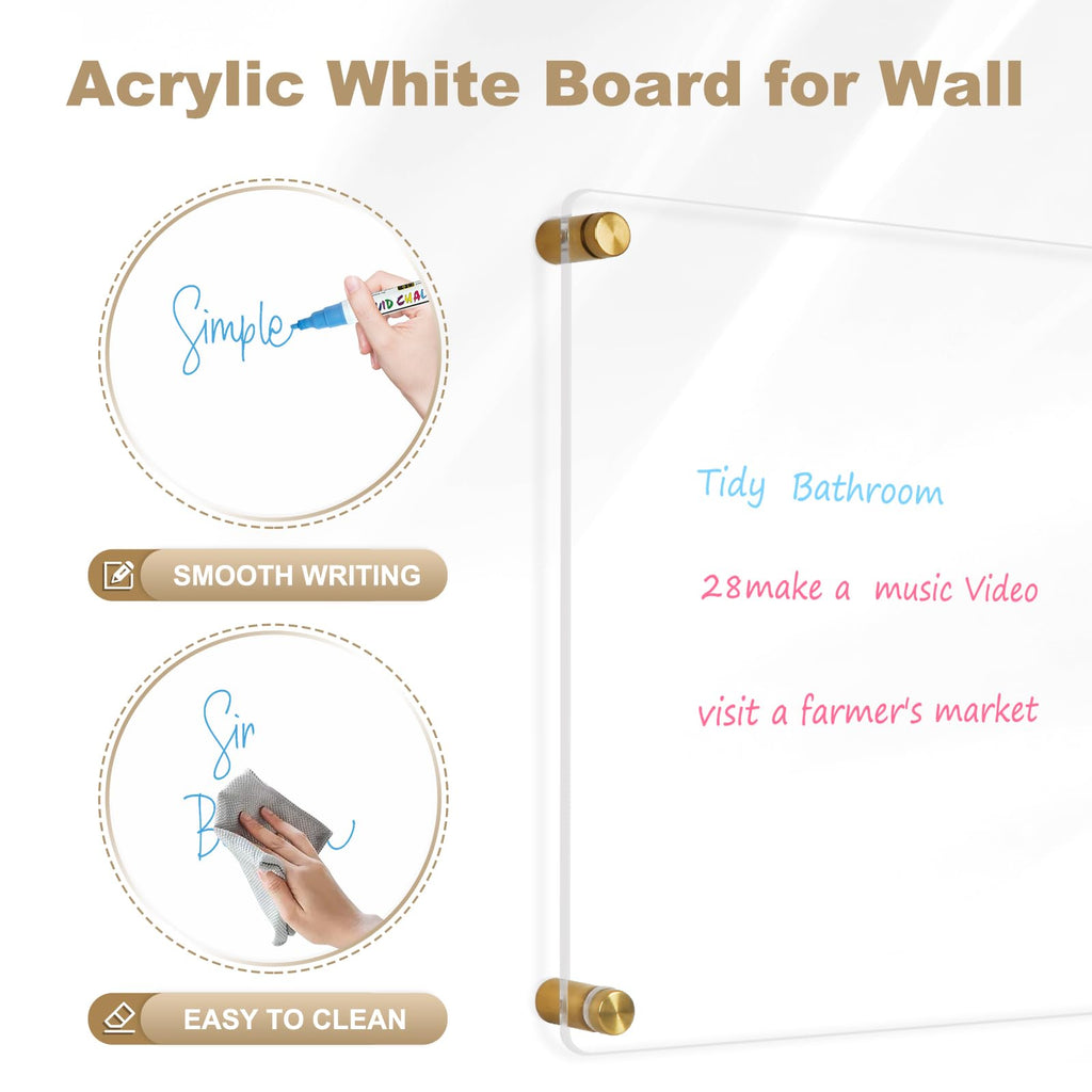 Acrylic Calendar for Wall Whiteboard, 12" x 12" Weekly Clear Dry Erase Board, Small Planning Board White Board for Wall, Home, Office, School