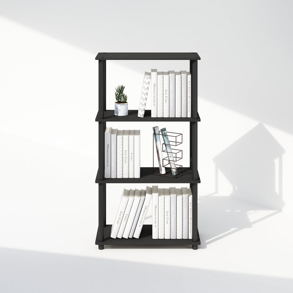 Furinno Turn-N-Tube Book Shelf, 4-Tier Bookshelf, Bookcase with Multipurpose Compact Display Rack, 11.6 x 23.6 x 43.2, for Living Room, Bedroom, Home Office, Americano/Black