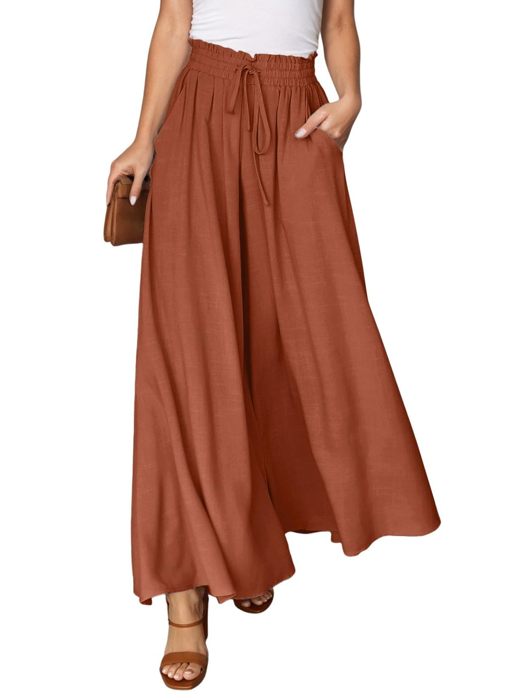 Dokotoo Pants for Women Casual Elastic Waist Wide Leg Pants with Pockets