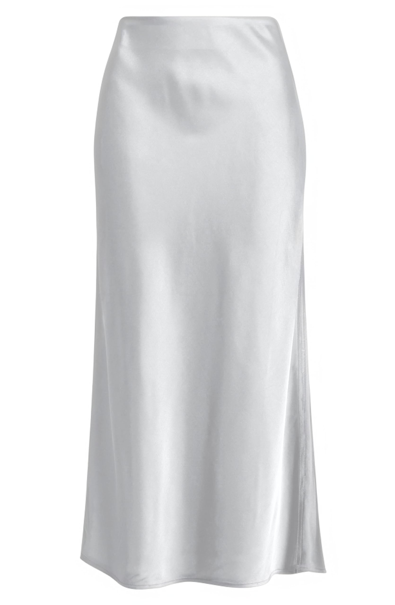 Women's Solid Satin High Waist Midi Long Skirt Hidden Elastic Waistband Skirt for Women-Made in USA