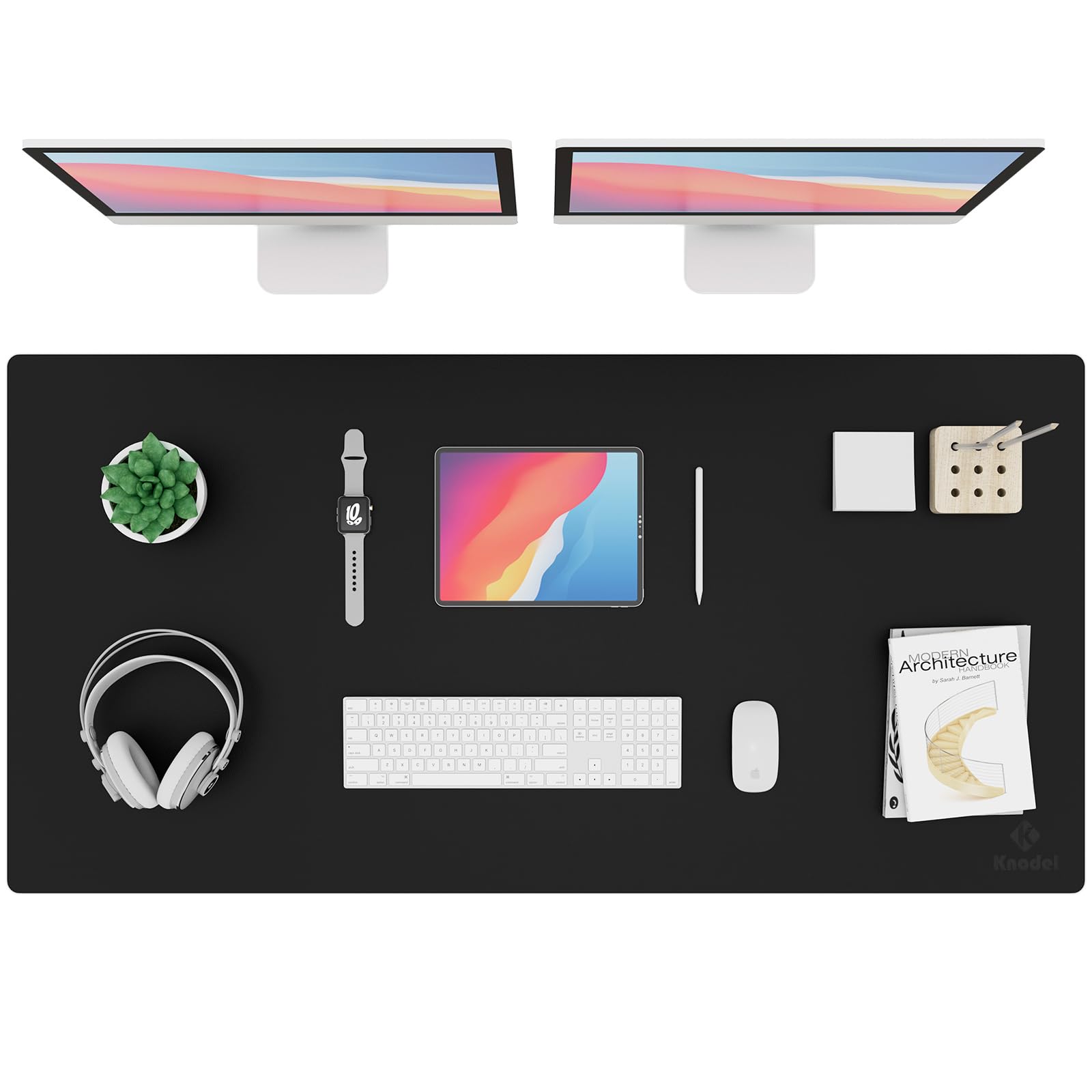 K KNODEL Small Office Leather Desk Mat, Mouse and Keyboard Pad, Computer and Laptop Mat, Desktop Protector and Cover, Writing Pad and Blotter (23.6"x13.8", Black)