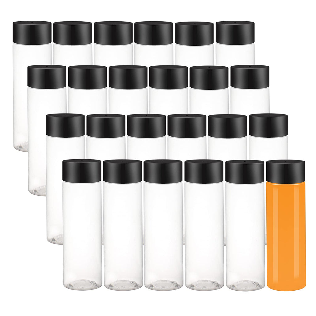 zmybcpack 24 Pack 10 OZ (300 ml) Clear PET Plastic Juice Bottles with Black Lids - Plastic Smoothie Bottles Ideal for Juice, Milk, Homemade Beverages