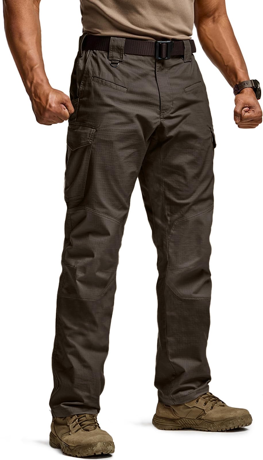 CQR Men's Flex Ripstop Tactical Pants, Water Resistant Stretch Cargo Pants, Lightweight EDC Hiking Work Pants