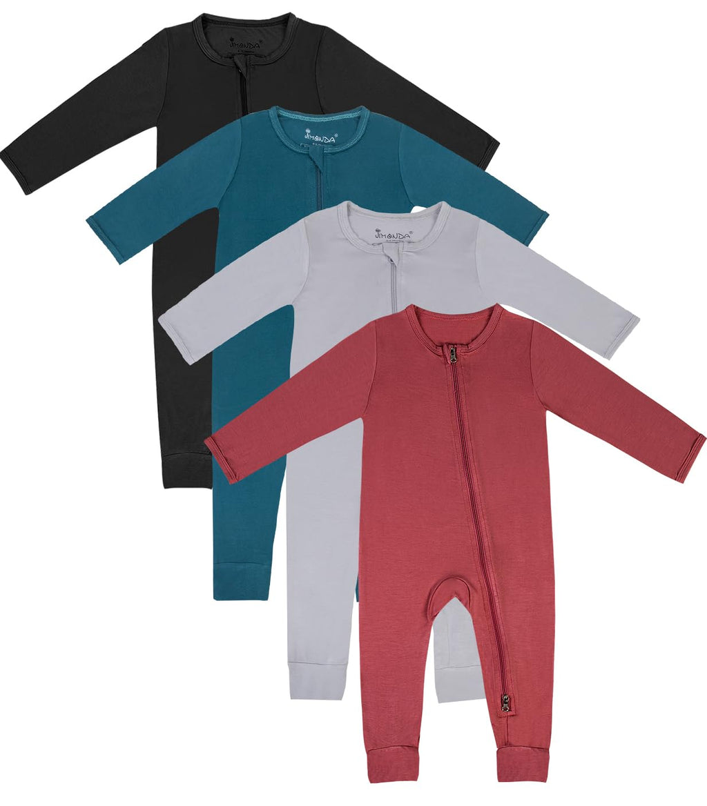 Jimonda Baby Footless Pajamas,Two Zip Closure Long Sleeve Romper,Infant Clothes Pjs 4 Pcs