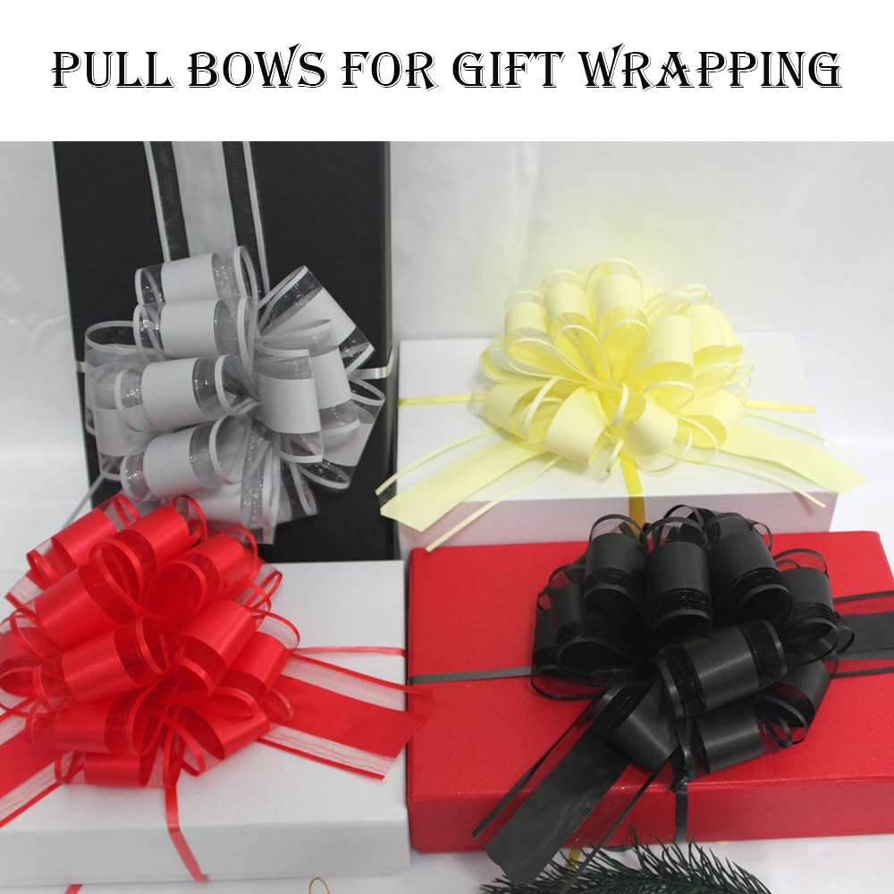 6 PCS Large Pull Bows,Bow for Gift Wrapping,6 inches,Christmas Party Birthday Gift Wedding Ribbon Bows for Wrapping Boxes or Flower Decorations, Valentine's Day Gift Decorations