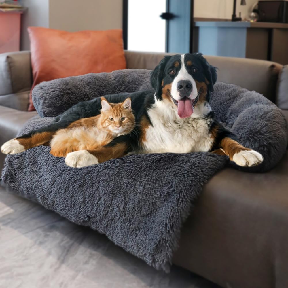 Luxurious Calming Dogs/Cats Bed Mats, Dog Pad Washable Removable Couch Cover, Plush Long Fur Mat for Pets, Waterproof Lining, Perfect for Small, Medium and Large Dogs and Cats (Beige, 31"x23")