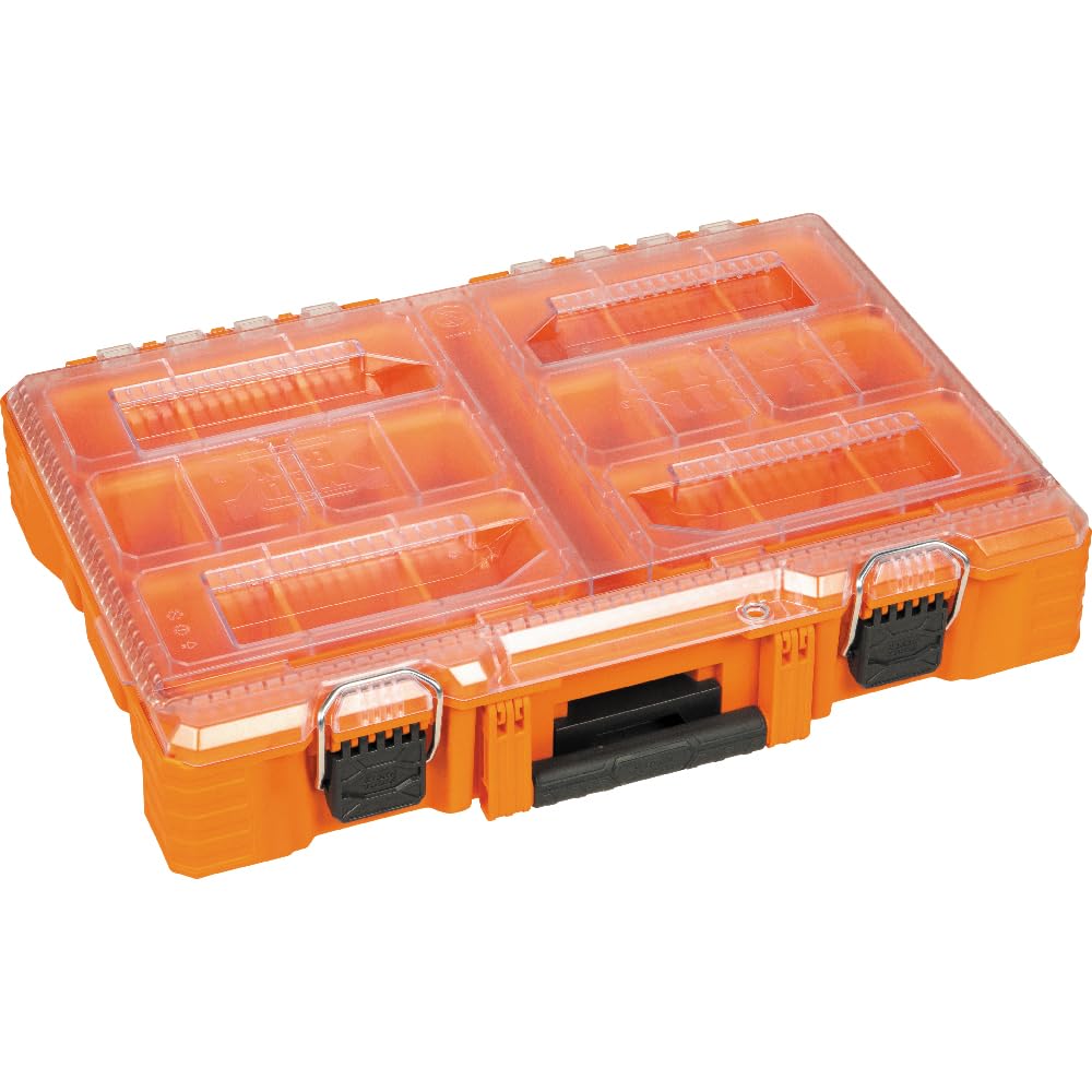 Klein Tools 54806MB MODbox Tall Compartment Box, Full-Width Tool Organizer, Small Parts Tool Box with 20 Compartments, 8 Removable Bins for Fasteners, Stackable Module