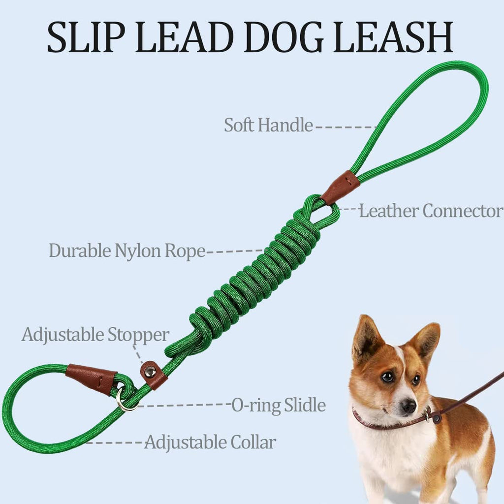 MayPaw Slip Lead Control Leash for Dogs No Pull, 13+ Colors Classic Dog Lead 7 FT Pet Slip Leash, 1/4” Rope Leashes for Small Medium Animals (7ft*1/4", Black)