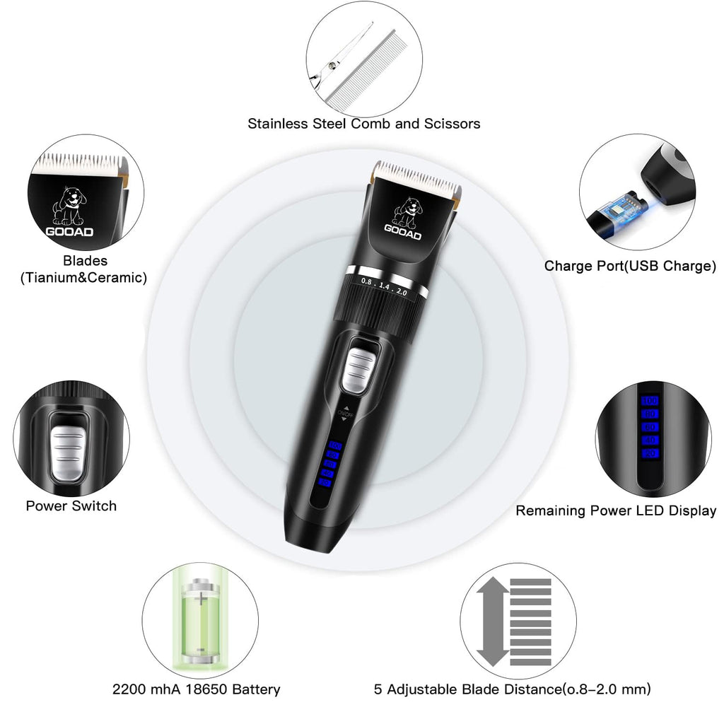 Dog Clippers Grooming Kit and Paw Trimmer,Cordless,Low Noise, Electric Quiet,Rechargeable, Dog Trimmer Grooming, Pet Hair Clippers for Thick Coats,Shaver for Small and Large Dogs Cats(Black)
