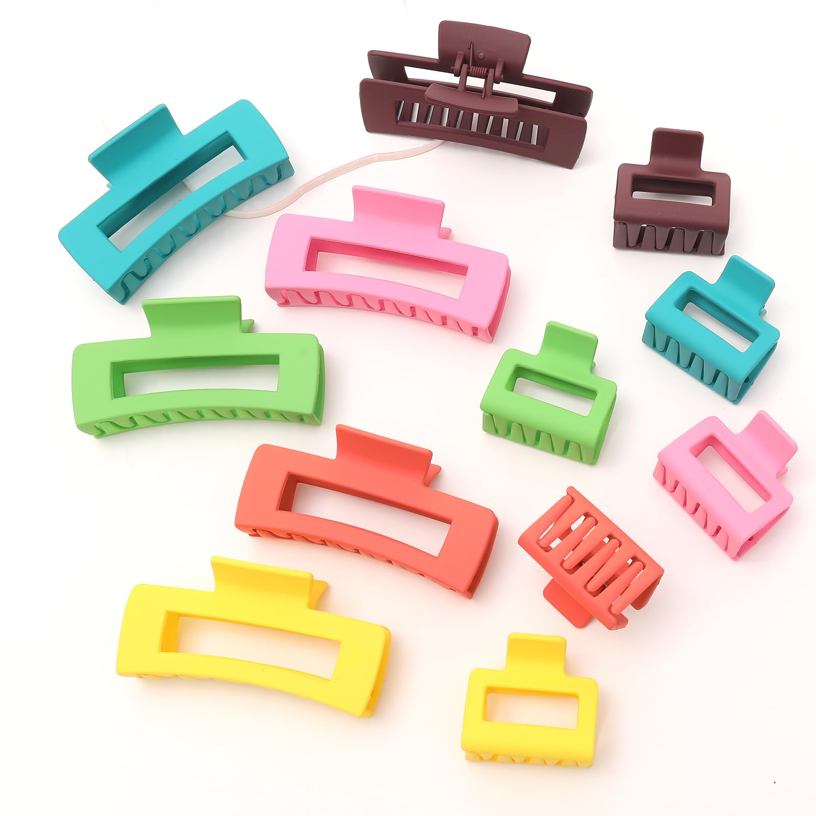 12 Pack Black Square Claw Clips, Big and Small Neutral Rectangle Hair Claw, Non-slip Matte Large Hair Clips for Women,Strong Hold jaw clip for Thick Thin Hair