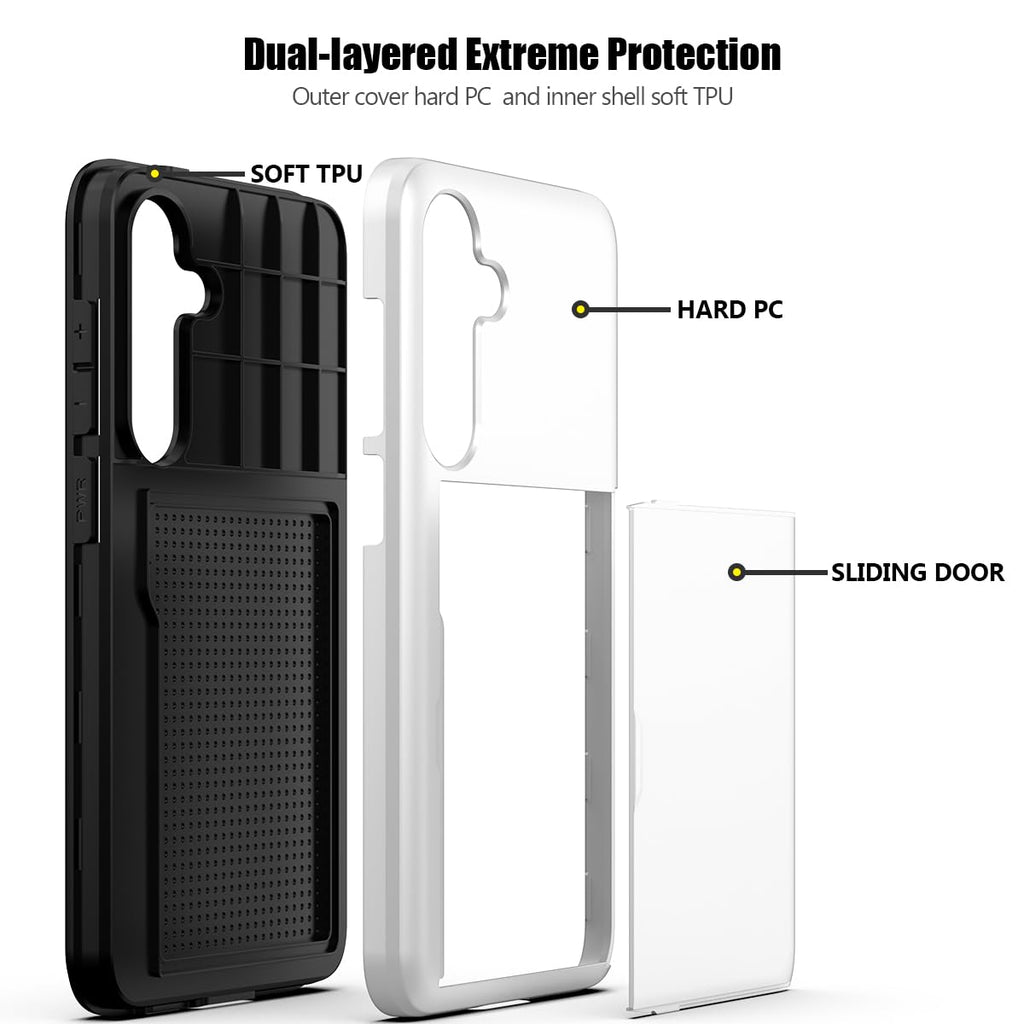 Nvollnoe for Samsung Galaxy S25 Case with Card Holder Dual Layer Heavy Duty Protective Case Hidden Card Slot Slim Wallet Cover for Samsung S25 6.2''(Black)