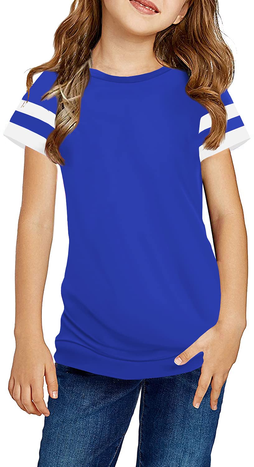 Ebifin Girls Casual Short/Long Sleeve T Shirts Kids Loose Soft Striped Color Block Tunic Tops, Tees Blouses Size 4-15 Years