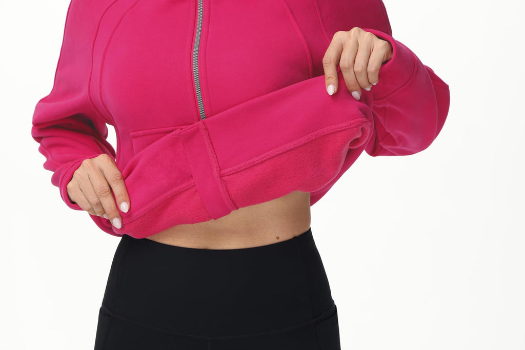 THE GYM PEOPLE Women's Full-Zip Up Hoodies Jacket Fleece Workout Crop Tops Sweatshirts with Pockets Thumb Hole